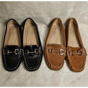 Via PINKY Collection Loafer Women's Shoes Size 6.5 Lot Of 2 Black Pair & Tan...